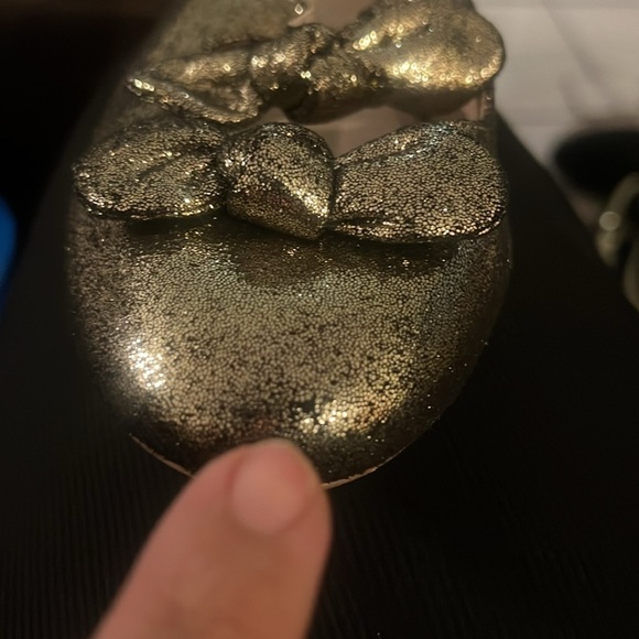 Ava & Aiden Double Bow Strap Sparkle Glitter Metallic Bronze Gold Ballet Flat - Picture 9 of 11